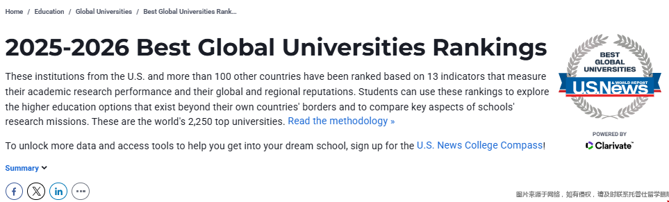 USnews世界排名前100的美國大學(xué)